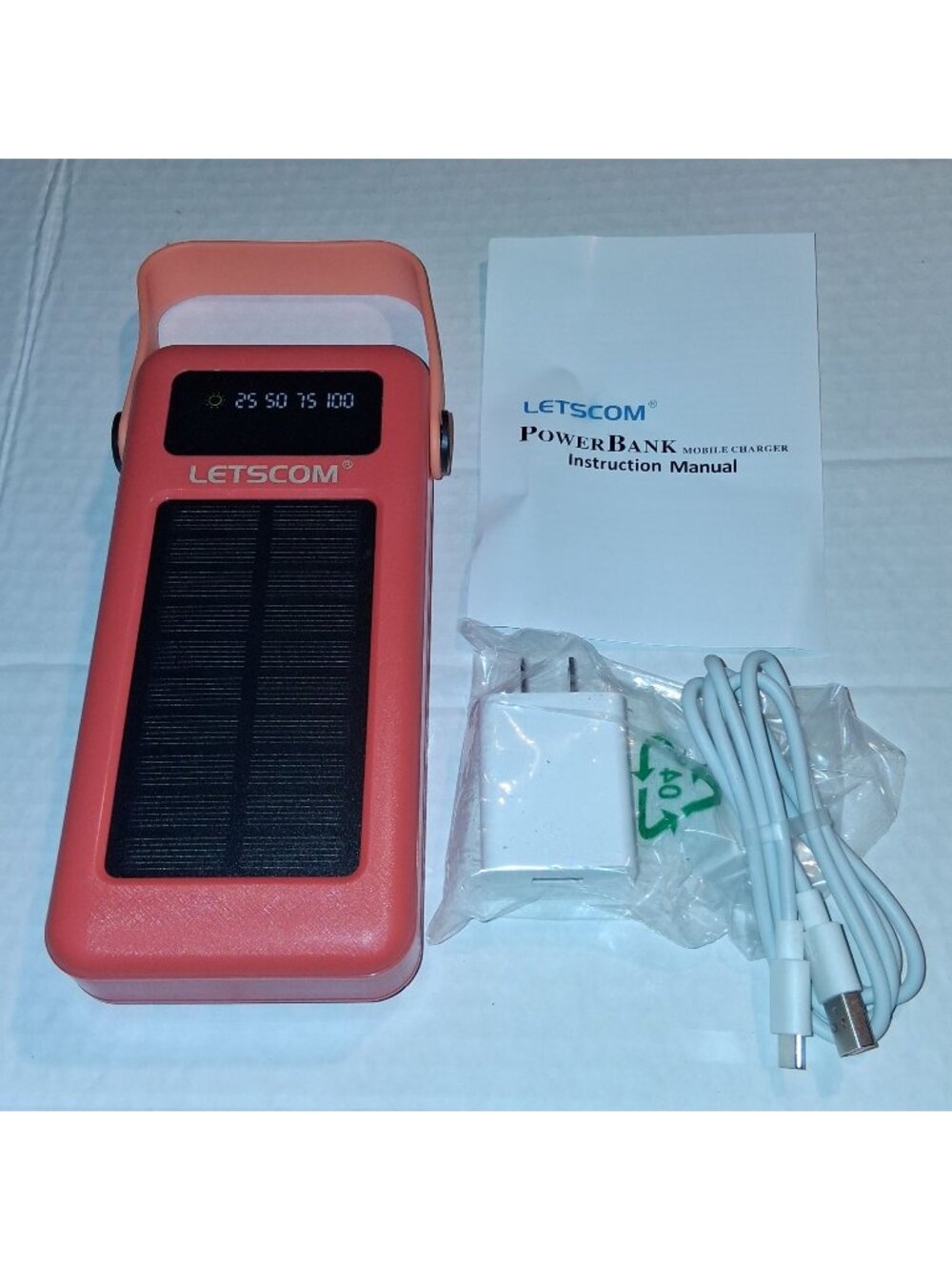 Letscom Solar Power Bank 30000mAh With Built-In Cables & LED Display For USB Dev
